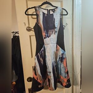 Multicolor Abstract Design Women’s Dress with Pockets XS